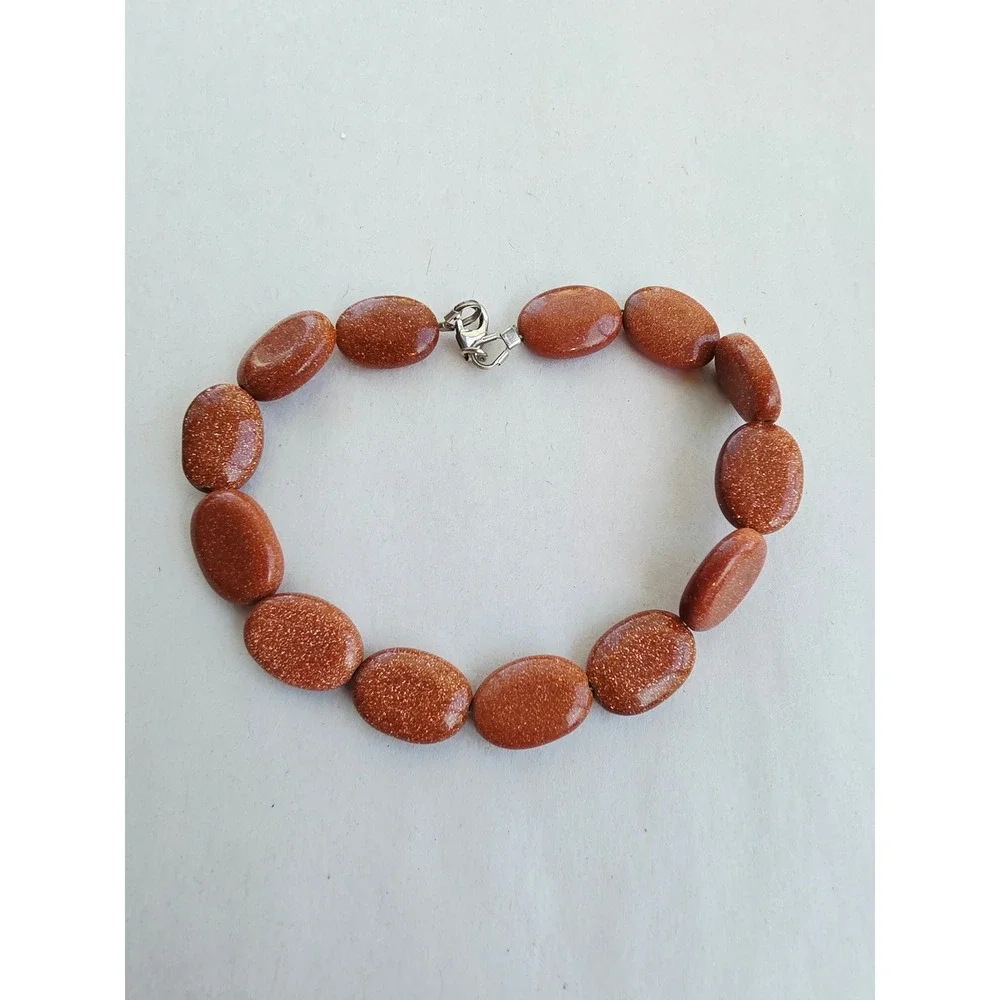 Artisan Goldstone Bead Bracelet Sterling Silver 925 Lobster Clasp Handmade 7.5in